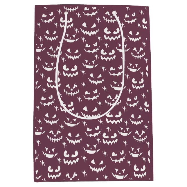 Creepy Jack-O' Lantern Faces Purple Halloween Medium Gift Bag (Front)