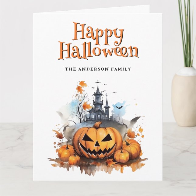 Creepy Jack O’Lantern Ghost Halloween Card (Front)