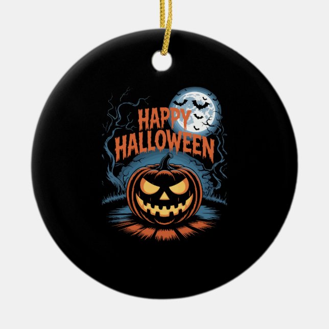 Creepy Jack O� Lantern Halloween Ceramic Ornament (Front)