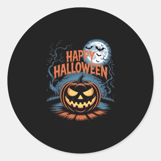 Creepy Jack O� Lantern Halloween Classic Round Sticker (Front)
