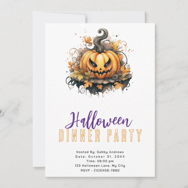 Creepy Jack-O' Lantern Halloween Dinner Party Invitation (Front)
