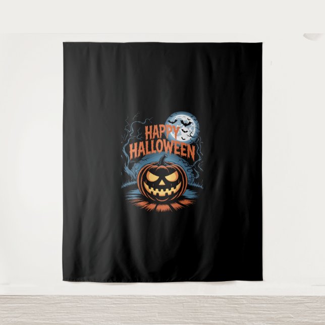 Creepy Jack O’ Lantern Halloween Tapestry (Front)