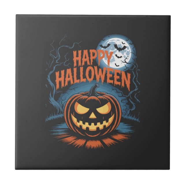 Creepy Jack O Lantern Halloween Tile (Front)