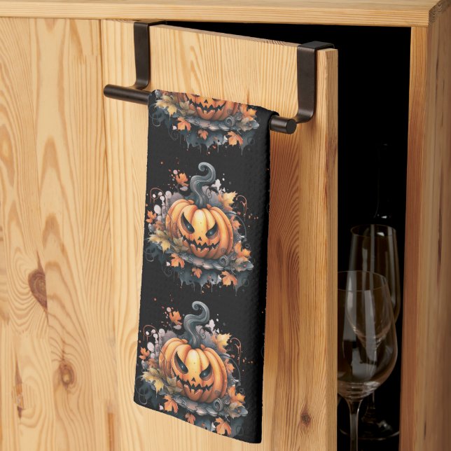 Creepy Jack-O' Lantern Pattern Halloween Kitchen Towel (Thirds Fold)