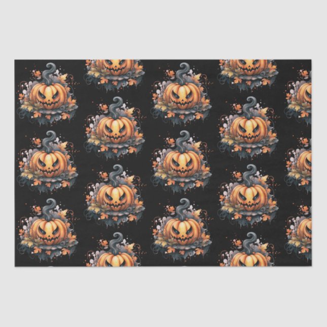 Creepy Jack-O' Lantern Pattern Halloween Tissue Paper (Front)