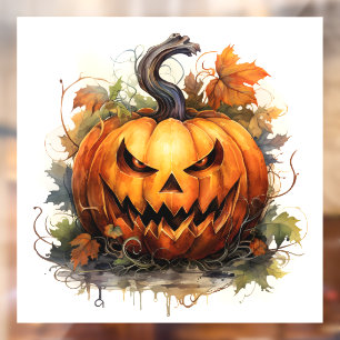 Creepy Jack-o-Lantern with Autumn Leaves  Window Cling