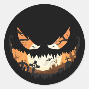 Creepy Jack O Latern Spooky Halloween Classic Round Sticker