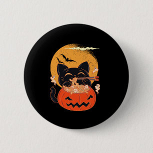 Creepy Kawaii Cat Eating Worms Ramen Noodles Hallo 2 Inch Round Button