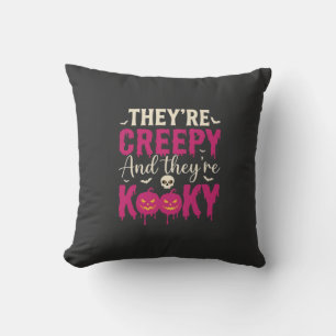 Creepy Kooky Halloween Skull Pumpkin Design_1 Throw Pillow