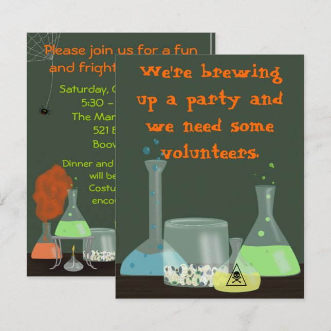 Creepy Laboratory Halloween Invitation, two sides Invitation (Front/Back)