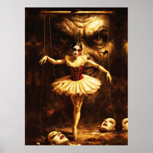 Creepy Marionette Ballerina Horror Puppet Art Poster