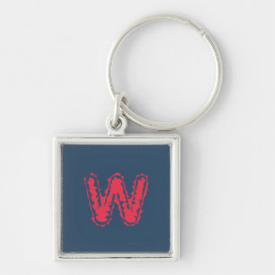 Creepy Monogram Clashing Red on Blue Keychain