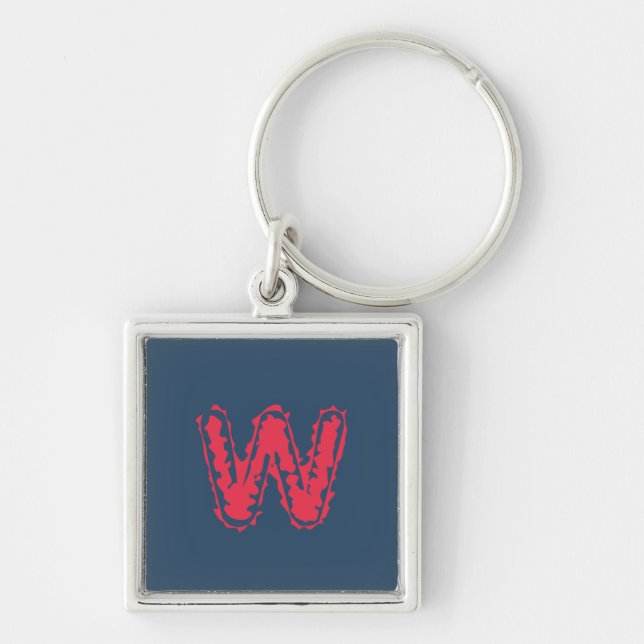 Creepy Monogram Clashing Red on Blue Keychain (Front)