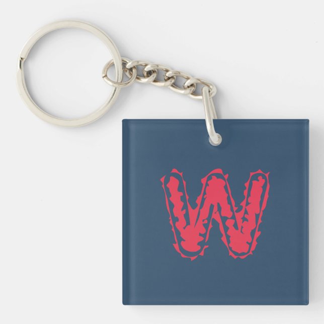 Creepy Monogram Clashing Red on Blue Keychain (Front)