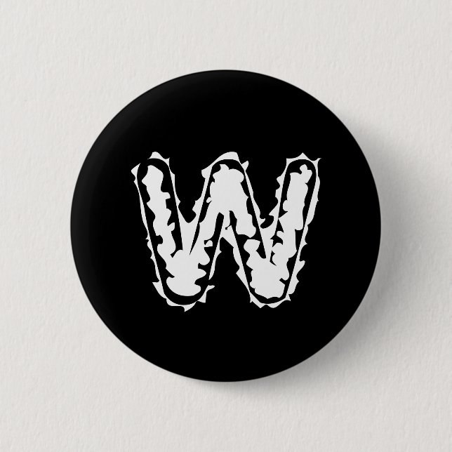 Creepy Monogram White on Black 2 Inch Round Button (Front)