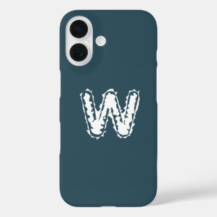 Creepy Monogram White on Blue iPhone 16 Case