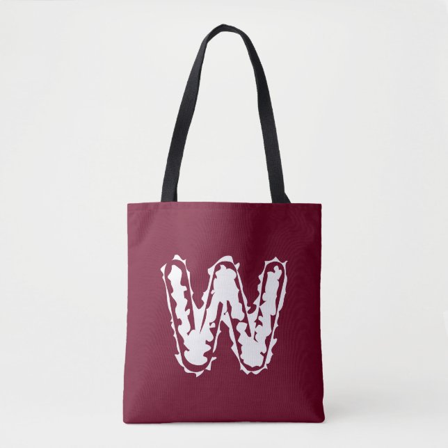 Creepy Monogram White on Red Tote Bag (Front)