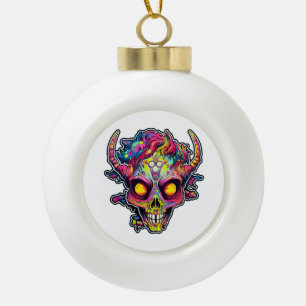Creepy neon skull demon ceramic ball christmas ornament