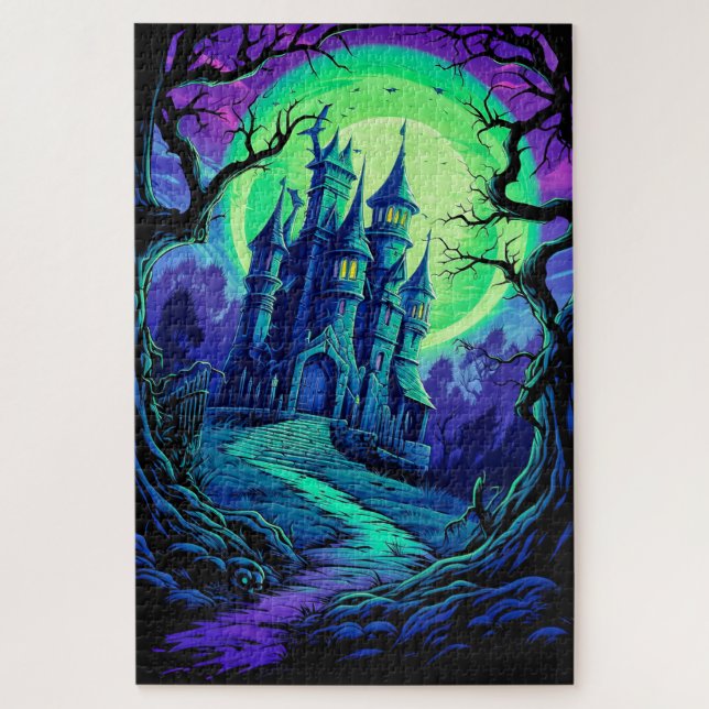 Creepy Old Haunted Castle After Dark Jigsaw Puzzle (Vertical)