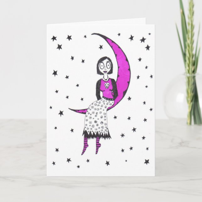Creepy over the moon and stars card (Front)