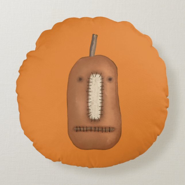 Creepy Prim Pumpkin Face | Halloween Round Pillow (Front)
