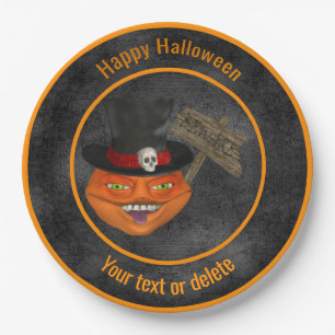 Creepy Pumpkin Face Personalized Halloween Party Paper Plate