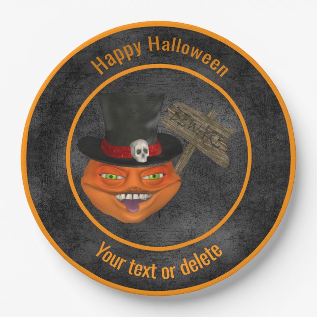 Creepy Pumpkin Face Personalized Halloween Party Paper Plate (Front)