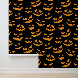 Creepy Pumpkin Faces Pattern Halloween Wallpaper