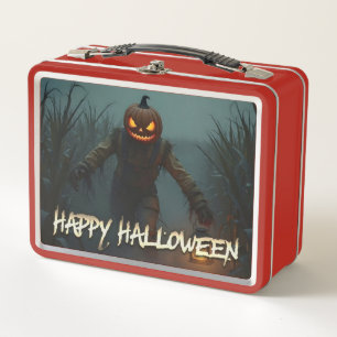 Creepy Pumpkin Head Halloween Scene Metal Lunch Box