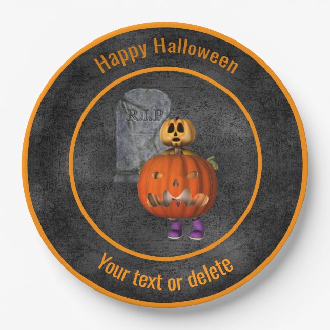 Creepy Pumpkin Man Personalized Halloween Party Paper Plate (Front)