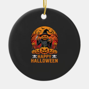 Creepy Pumpkin Witch Happy Halloween Vector Design Ceramic Ornament