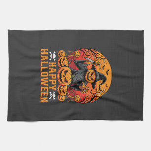 Creepy Pumpkin Witch Happy Halloween Vector Design Kitchen Towel