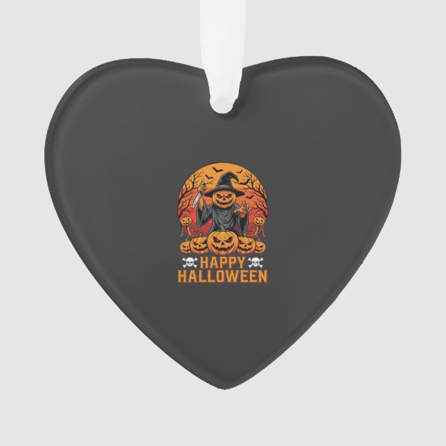 Creepy Pumpkin Witch Happy Halloween Vector Design Ornament (Front)