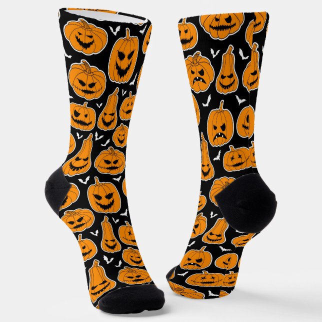 Creepy Pumpkins Patterned Halloween Socks (Angled)