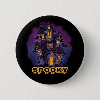Creepy Purple Mansion Spooky Haunted House 2 Inch Round Button