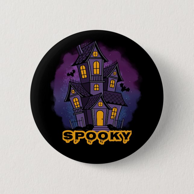 Creepy Purple Mansion Spooky Haunted House 2 Inch Round Button (Front)
