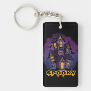 Creepy Purple Mansion Spooky Haunted House Keychain