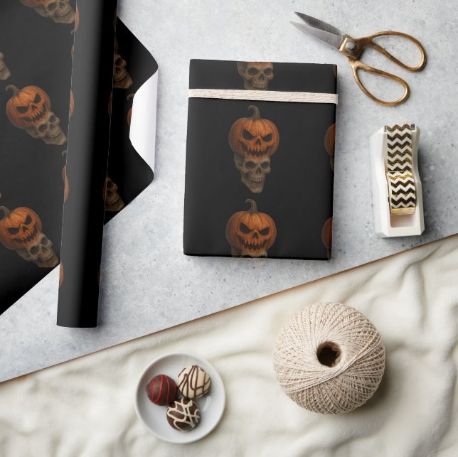  Creepy Realistic Halloween Pumpkin Skull Sticker Wrapping Paper (Crafts)