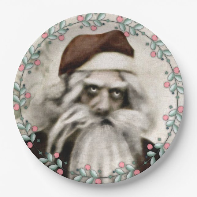 Creepy Santa Christmas Paper Plate (Front)
