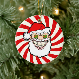 Creepy Santa Claus Screwball Graphics Ceramic Ornament