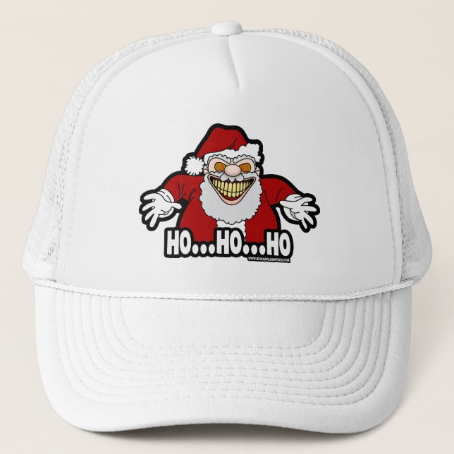 Creepy Santa Claus Screwball Graphics HOHOHO Trucker Hat (Front)