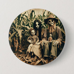 Creepy Scarecrow family in cornfield horror photo 3 Inch Round Button