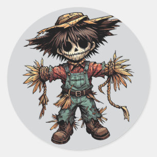 Creepy Scarecrow little boy colour illustration ar Classic Round Sticker