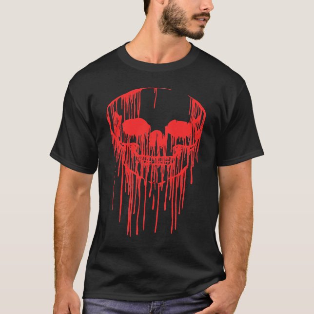 Creepy Scary Bloody Skull Halloween Human Costume T-Shirt (Front)