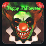 Creepy Scary Evil Clown Halloween Birthday Party Square Sticker<br><div class="desc">Halloween Kids in Costume Cute Party Favour Sticker. Customize with or without text. Matching items available.</div>