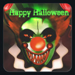 Creepy Scary Evil Clown Halloween Birthday Party Square Sticker<br><div class="desc">Halloween Kids in Costume Cute Party Favour Sticker. Customize with or without text. Matching items available.</div>