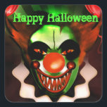 Creepy Scary Evil Clown Halloween Birthday Party Square Sticker<br><div class="desc">Halloween Kids in Costume Cute Party Favour Sticker. Customize with or without text. Matching items available.</div>