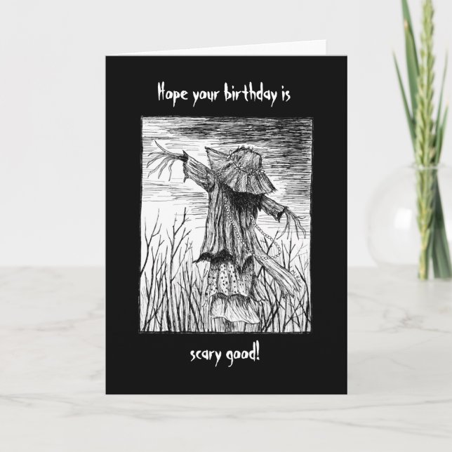 Creepy Scary Goth Horror Scarecrow Birthday Card (Front)