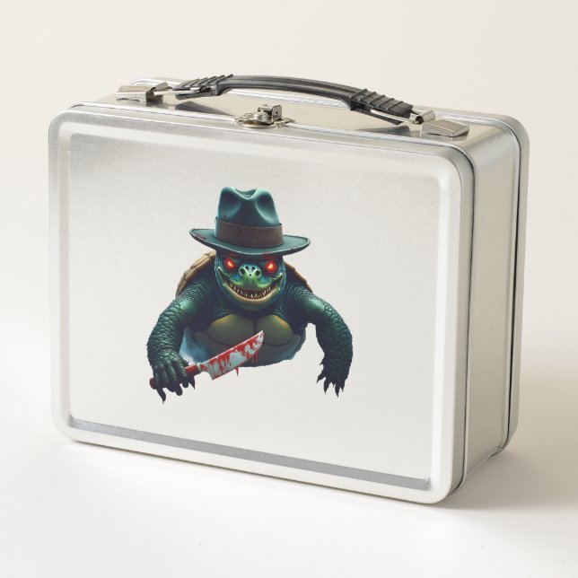 Creepy Scary Halloween Turtle T-Shirt Metal Lunch Box (Front)