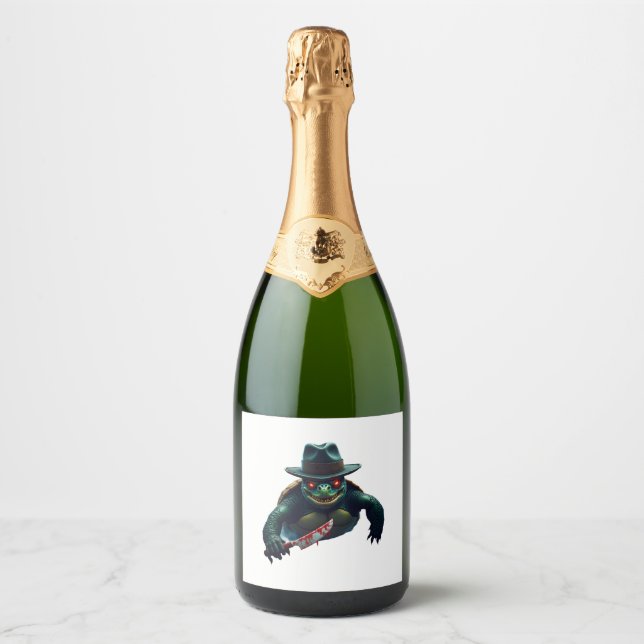 Creepy Scary Halloween Turtle T-Shirt Sparkling Wine Label (Front)